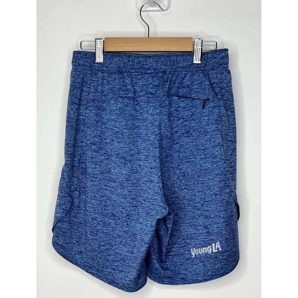 YoungLA Shorts Mens Medium Blue Heather Stretch Zip Pockets Active Training Gym - Picture 2 of 11